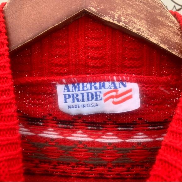 Vintage American Pride fair isle red knit gorpcore stripe sweater - Picture 3 of 5